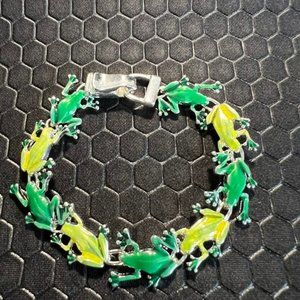 Frog, Frog, and More Frogs Bracelet 18K White Gold Plated